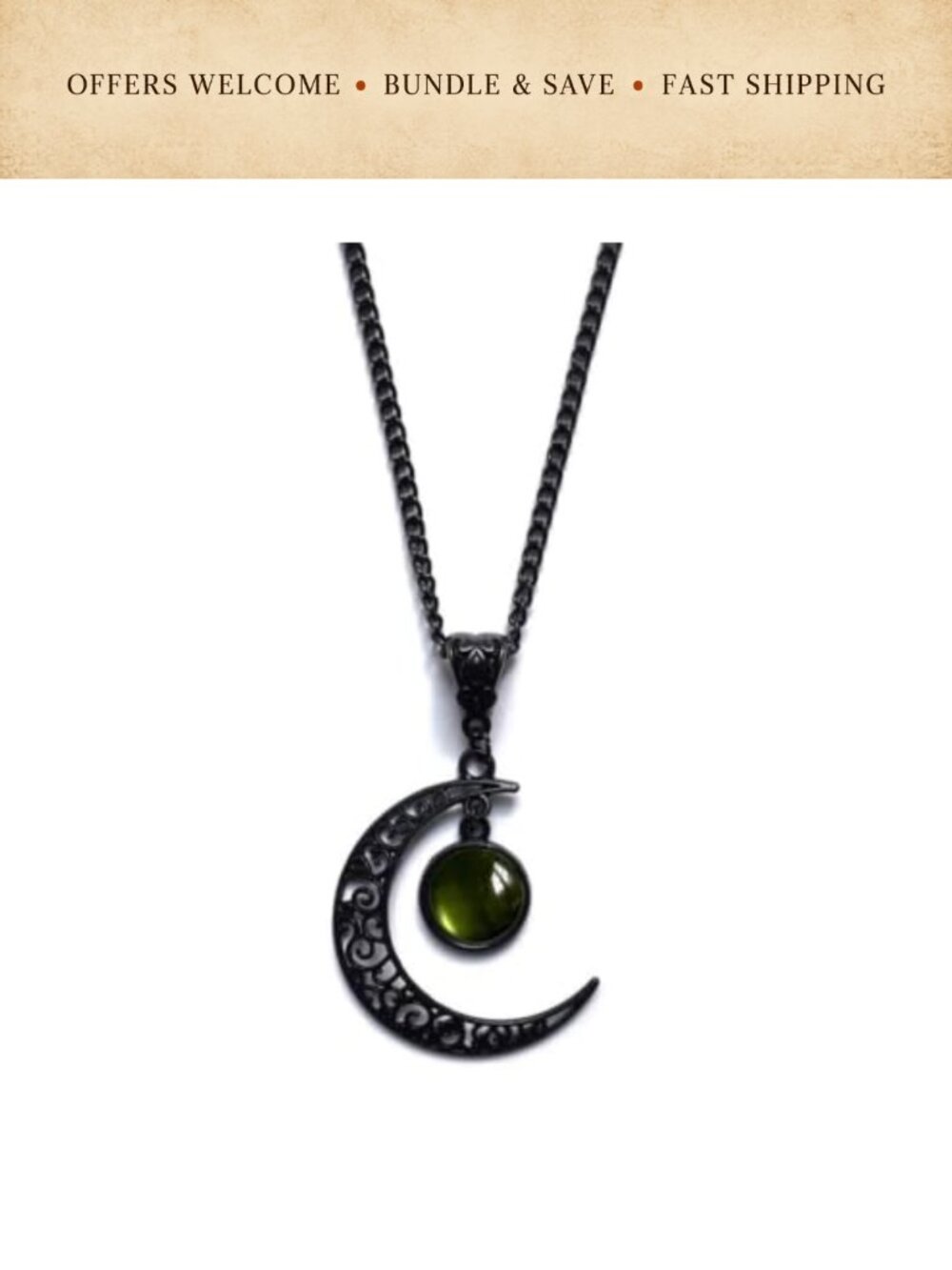 Gothic Crescent Moon Pendant Necklace Zinc Alloy Crystal Orb Dark Costume